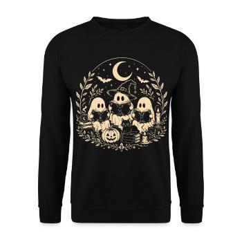 Halloween Geister lesen – Cozy Halloween - Unisex Pullover - Schwarz - Vorne - Alina (178cm) & Michal (187cm)