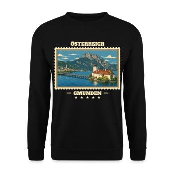 Österreich Gmunden Vintage Reisemarke - Unisex Pullover - Schwarz - Vorne - Alina (178cm) & Michal (187cm)