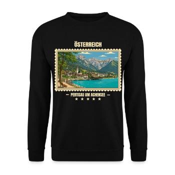 Österreich Pertisau am Achensee Vintage Reisemarke - Unisex Pullover - Schwarz - Vorne - Alina (178cm) & Michal (187cm)