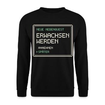 Neue Nebenquest Erwachsen werden - Pixel Retro - Unisex Pullover - Schwarz - Vorne - Alina (178cm) & Michal (187cm)