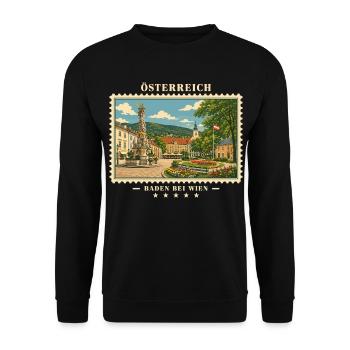 Österreich Baden bei Wien Vintage Reisemarke - Unisex Pullover - Schwarz - Vorne - Alina (178cm) & Michal (187cm)