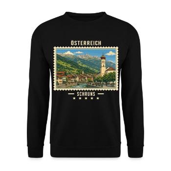 Österreich Schruns Vintage Reisemarke - Unisex Pullover - Schwarz - Vorne - Alina (178cm) & Michal (187cm)
