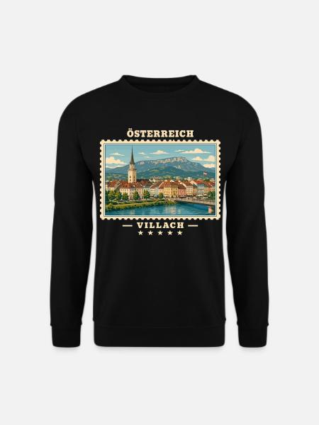 Österreich Villach Vintage Reisemarke - Unisex Pullover - Schwarz