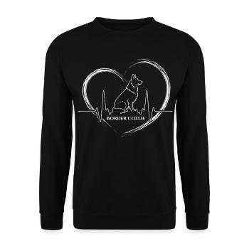 Border Collie Herzschlag – Hundeliebe-EKG - Unisex Pullover - Schwarz - Vorne - Alina (178cm) & Michal (187cm)