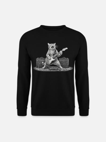 Katze E-Gitarre Rock Musik Metal Blitz Gitarrist - Unisex Pullover - Schwarz