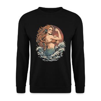 Starke Meerjungfrau – Nixe zeigt Muskeln - Unisex Pullover - Schwarz - Vorne - Alina (178cm) & Michal (187cm)