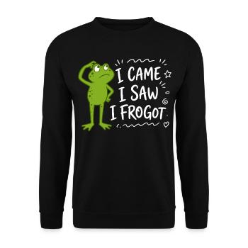 Frosch - I came I saw I frogot - lustige Sprüche - Unisex Pullover - Schwarz - Vorne - Alina (178cm) & Michal (187cm)