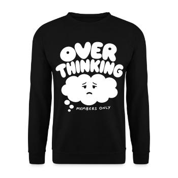 Overthinking Club Members Only – Grübler Humor - Unisex Pullover - Schwarz - Vorne - Alina (178cm) & Michal (187cm)