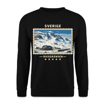 Schweden Riksgränsen Winter Vintage Reisemarke - Unisex Pullover - Schwarz - Vorne - Alina (178cm) & Michal (187cm)