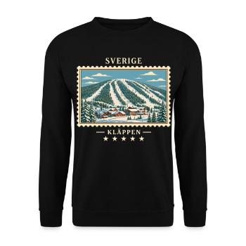 Schweden Kläppen Winter Vintage Reisemarke - Unisex Pullover - Schwarz - Vorne - Alina (178cm) & Michal (187cm)