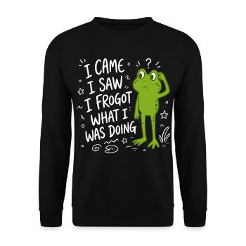 Frosch - I came I saw I frogot what i was doing - Unisex Pullover - Schwarz - Vorne - Alina (178cm) & Michal (187cm)