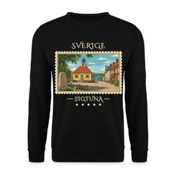 Schweden Sigtuna Vintage Reisemarke - Unisex Pullover - Schwarz - Vorne - Alina (178cm) & Michal (187cm)
