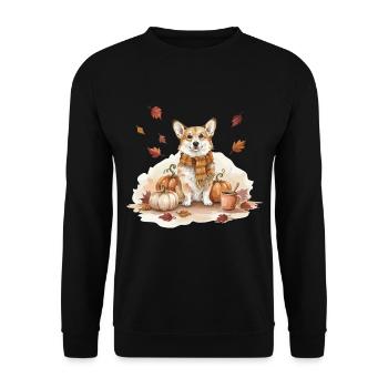 Corgi Herbstzauber - Unisex Pullover - Schwarz - Vorne - Alina (178cm) & Michal (187cm)