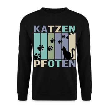Katzen Pfoten Retro Design - Unisex Pullover - Schwarz - Vorne - Alina (178cm) & Michal (187cm)