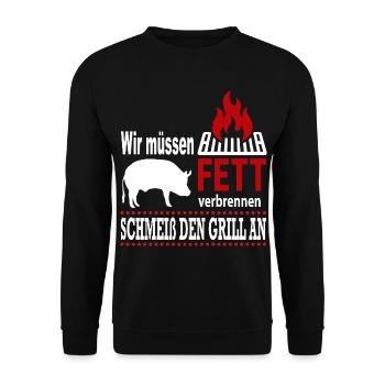 Fett verbrennen BBQ Grillfest Grillparty Sprüche - Unisex Pullover - Schwarz - Vorne - Alina (178cm) & Michal (187cm)