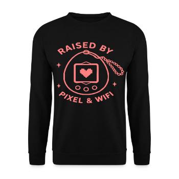 Aufgewachsen mit Pixel & Wifi - Unisex Pullover - Schwarz - Vorne - Alina (178cm) & Michal (187cm)