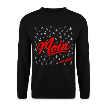 Moin Schriftzug Rot Script - Unisex Pullover - Schwarz - Vorne - Alina (178cm) & Michal (187cm)
