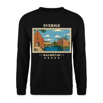 Schweden Halmstad Vintage Reisemarke - Unisex Pullover - Schwarz - Vorne - Alina (178cm) & Michal (187cm)