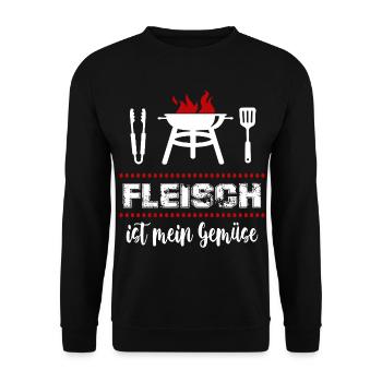 Fleisch ist Gemüse Grillsprüche BBQ Grillfest - Unisex Pullover - Schwarz - Vorne - Alina (178cm) & Michal (187cm)