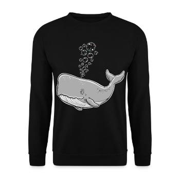 Wal mit Seifenblasen Pottwal Buckelwal Ocean  - Unisex Pullover - Schwarz - Vorne - Alina (178cm) & Michal (187cm)