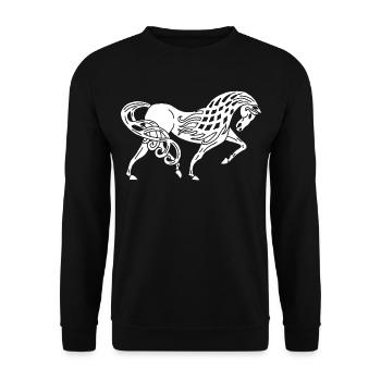 Keltisches Pferd (Weiß) - Unisex Pullover - Schwarz - Vorne - Alina (178cm) & Michal (187cm)