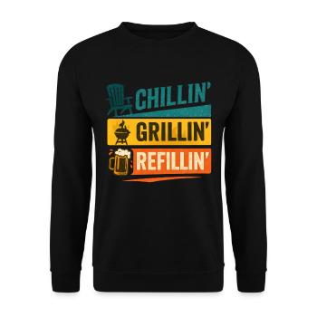 Chill Grill Refill Grillen Bier Design - Unisex Pullover - Schwarz - Vorne - Alina (178cm) & Michal (187cm)