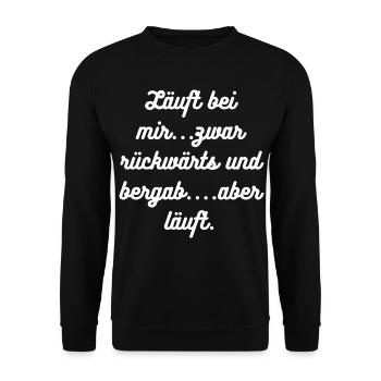 HN Läuft bei mir – rückwärts und bergab - Unisex Pullover - Schwarz - Vorne - Alina (178cm) & Michal (187cm)