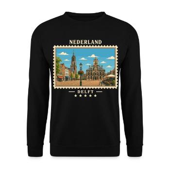 Nederland Delft Vintage Reisemarke - Unisex Pullover - Schwarz - Vorne - Alina (178cm) & Michal (187cm)