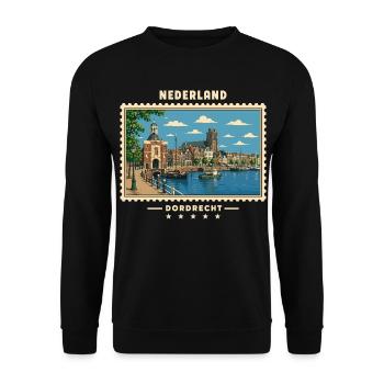 Nederland Dordrecht Vintage Reisemarke - Unisex Pullover - Schwarz - Vorne - Alina (178cm) & Michal (187cm)