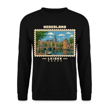 Nederland Leiden Vintage Reisemarke - Unisex Pullover - Schwarz - Vorne - Alina (178cm) & Michal (187cm)
