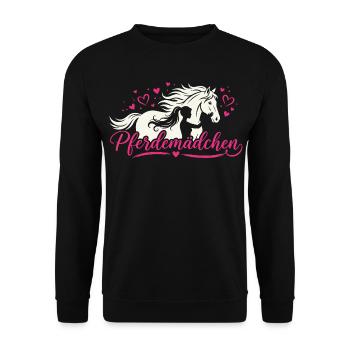 Pferdemaedchen Geschenk fuer Stall und Reiten - Unisex Pullover - Schwarz - Vorne - Alina (178cm) & Michal (187cm)