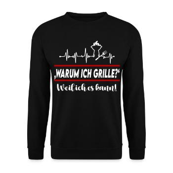 Warum ich grille Weil ich es kann Grillsprüche BBQ - Unisex Pullover - Schwarz - Vorne - Alina (178cm) & Michal (187cm)