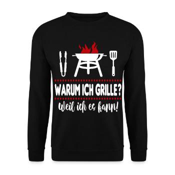 Warum Grillen Weil ich es kann Grillsprüche BBQ - Unisex Pullover - Schwarz - Vorne - Alina (178cm) & Michal (187cm)