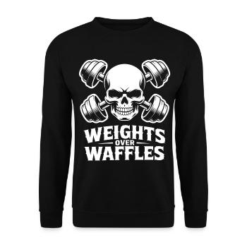 Weights Over Waffles Skull - Unisex Pullover - Schwarz - Vorne - Alina (178cm) & Michal (187cm)