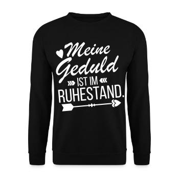 Meine Geduld ist im Ruhestand - Humor - Unisex Pullover - Schwarz - Vorne - Alina (178cm) & Michal (187cm)