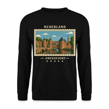 Nederland Amersfoort Vintage Reisemarke - Unisex Pullover - Schwarz - Vorne - Alina (178cm) & Michal (187cm)