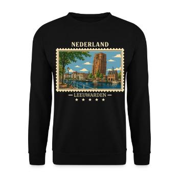 Nederland Leeuwarden Vintage Reisemarke - Unisex Pullover - Schwarz - Vorne - Alina (178cm) & Michal (187cm)