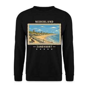 Nederland Zandvoort Vintage Reisemarke - Unisex Pullover - Schwarz - Vorne - Alina (178cm) & Michal (187cm)
