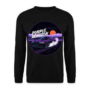 Neon Violet Sunset Retro Automotive Streetwear - Unisex Pullover - Schwarz - Vorne - Alina (178cm) & Michal (187cm)