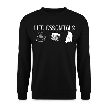 Life Essentials Kaffeekatzen Bücher - Unisex Pullover - Schwarz - Vorne - Alina (178cm) & Michal (187cm)