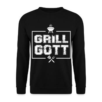 Grill Gott Es kann nur einen geben Grillsprüche - Unisex Pullover - Schwarz - Vorne - Alina (178cm) & Michal (187cm)