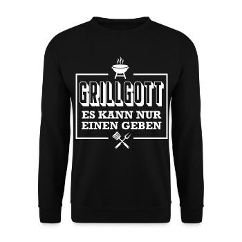 Grill Gott Es kann nur einen geben Grillsprüche - Unisex Pullover - Schwarz - Vorne - Alina (178cm) & Michal (187cm)