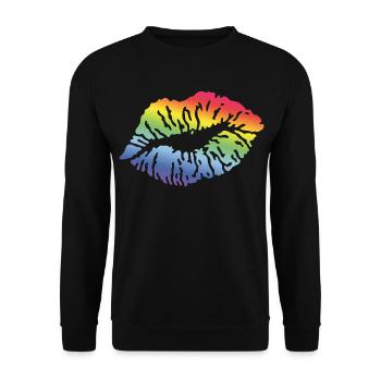 Kussmund / Kuss / Liebe / Queer (Rainbow) - Unisex Pullover - Schwarz - Vorne - Alina (178cm) & Michal (187cm)