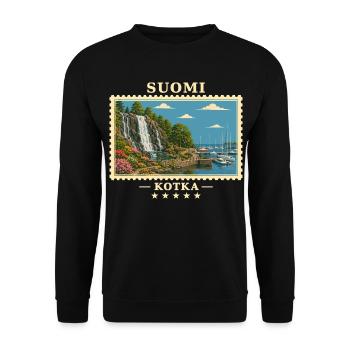 Suomi Kotka Vintage Reisemarke - Unisex Pullover - Schwarz - Vorne - Alina (178cm) & Michal (187cm)