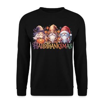 Halloween Thanksgiving Weihnachten Wichtel Motiv - Unisex Pullover - Schwarz - Vorne - Alina (178cm) & Michal (187cm)