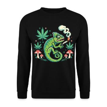 420 Chamäleon – entspannter Pixelheld für Kiffer - Unisex Pullover - Schwarz - Vorne - Alina (178cm) & Michal (187cm)