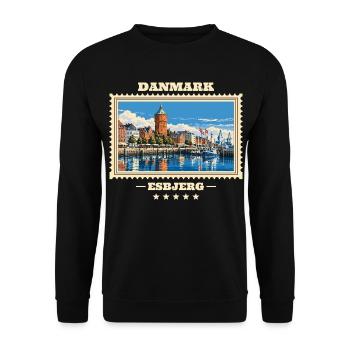 Danmark Esbjerg Vintage Reisemarke - Unisex Pullover - Schwarz - Vorne - Alina (178cm) & Michal (187cm)