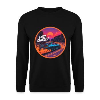 Last Sunset Vintage Outrun JDM Streetwear - Unisex Pullover - Schwarz - Vorne - Alina (178cm) & Michal (187cm)