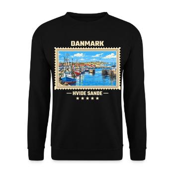 Danmark Hvide Sande Vintage Reisemarke - Unisex Pullover - Schwarz - Vorne - Alina (178cm) & Michal (187cm)