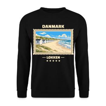 Danmark Løkken Vintage Reisemarke - Unisex Pullover - Schwarz - Vorne - Alina (178cm) & Michal (187cm)